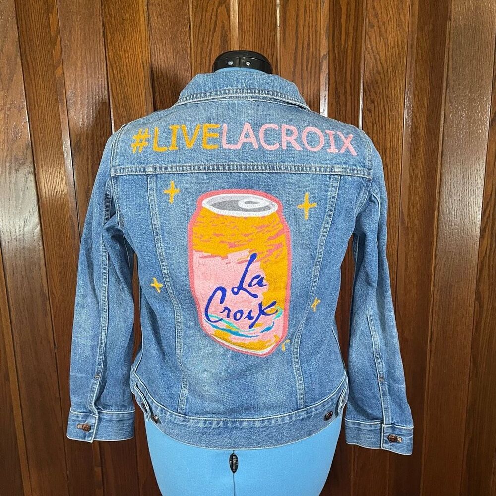 Madewell Classic Denim Jacket Custom Embroidered LaCroix Art Women’s Size L